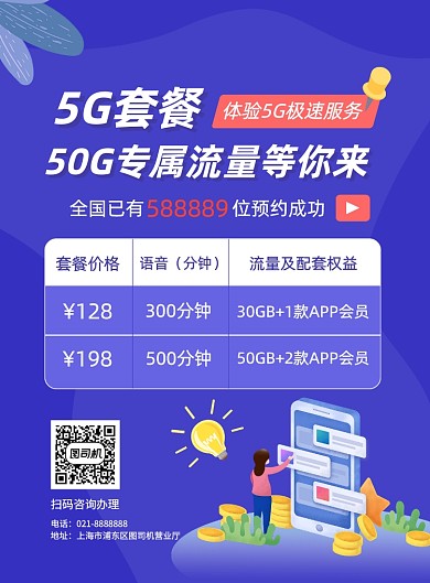 5G套餐运营商手机套餐流量包促销海报