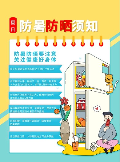 卡通简约大气防暑防晒须知海报