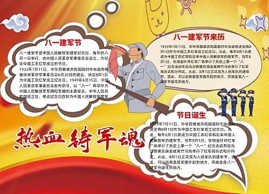 热血铸军魂红色八一建军节小报