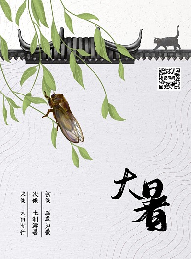 古风夏天大暑情趣节气海报