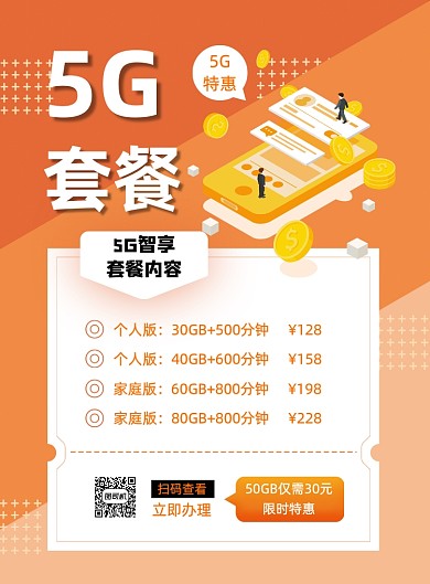 5G套餐运营商手机套餐流量包促销海报