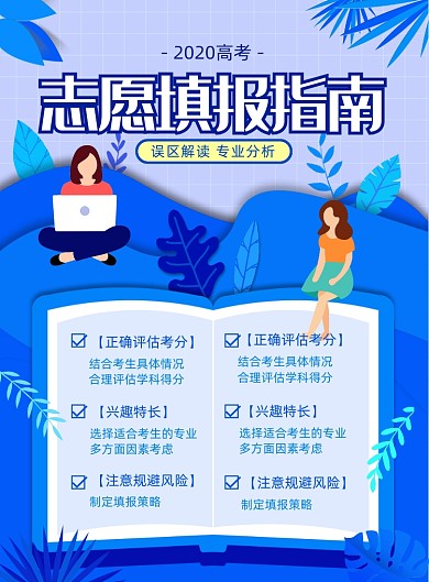 高考志愿填报指南蓝色剪纸风海报