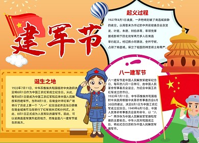 卡通风建军节小报手抄报