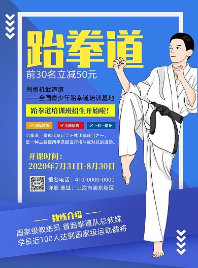 时尚简约跆拳道招生海报