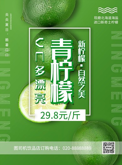 绿色当季水果柠檬宣传促销印刷海报