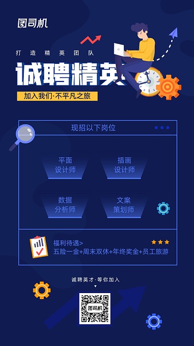 诚聘精英人才宣传简约手机海报