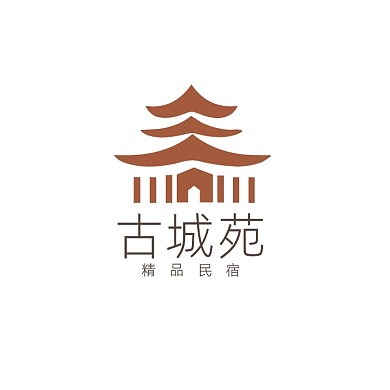 红色楼形民宿标志LOGO