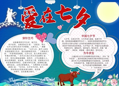 卡通蓝色七夕电子小报