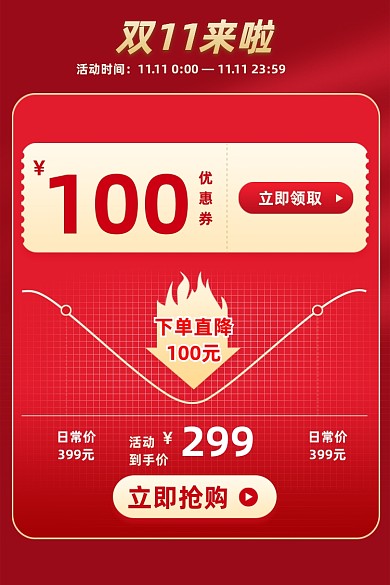 双11电商淘宝天猫红色渐变价格曲线