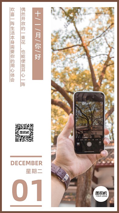 简约摄影图月签手机海报