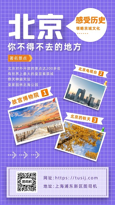 旅游相册淡紫色简洁手机海报