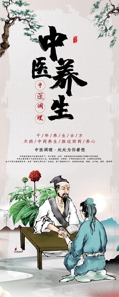 中国风中医养生中医调理中药易拉宝