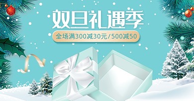 绿色清新双旦礼遇季圣诞元旦美妆护肤海报