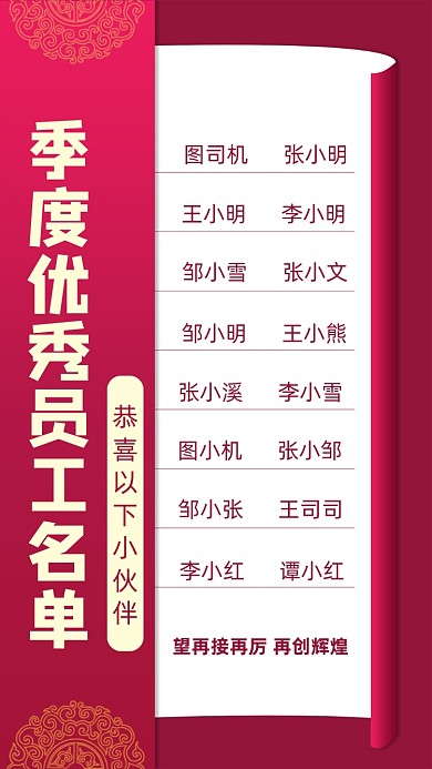 优秀员工名单手机海报