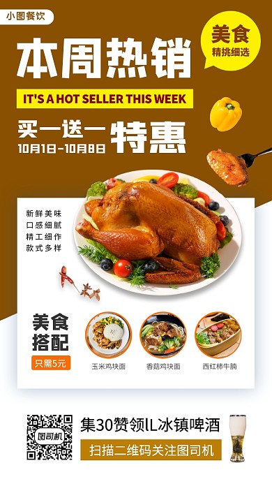 美食推荐时尚简约手机海报