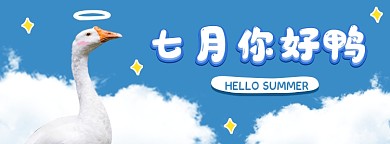 蓝色简约七月你好鸭文章配图