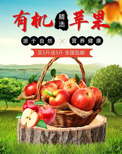 有机水果食品苹果生鲜促销海报
