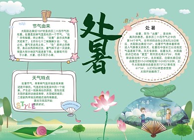 清新绿色处暑节气小报