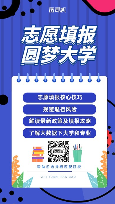 蓝色孟菲斯志愿填报指导手机海报