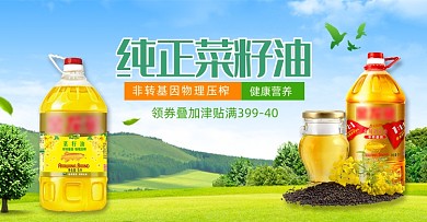 粮油米面菜籽油绿色小清新海报