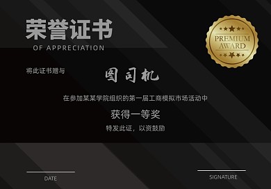 黑色荣誉证书设计模板