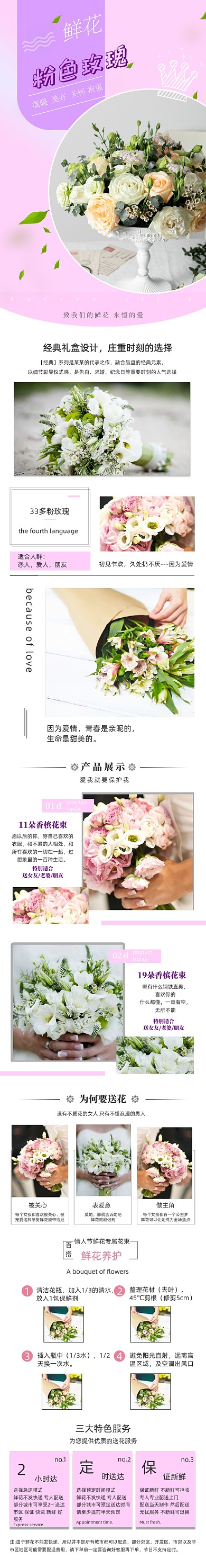 小清新浅粉色鲜花预定详情页