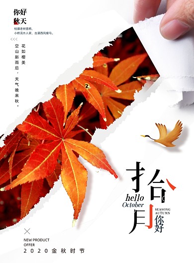十月简约你好秋天海报