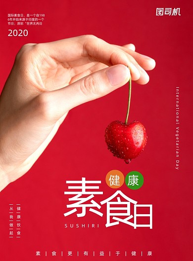 简约红色健康素食日宣传海报