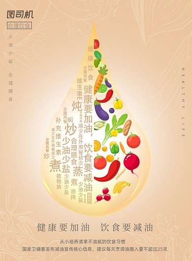 健康要加油饮食要减油公益海报