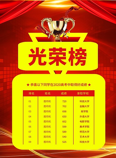 红色大气简约光荣榜宣传海报