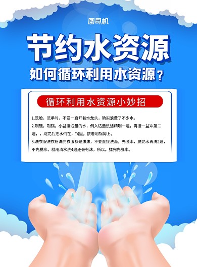 节约用水蓝色宣传科普印刷海报