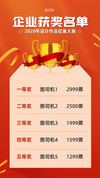 企业获奖名单创意红色手机海报