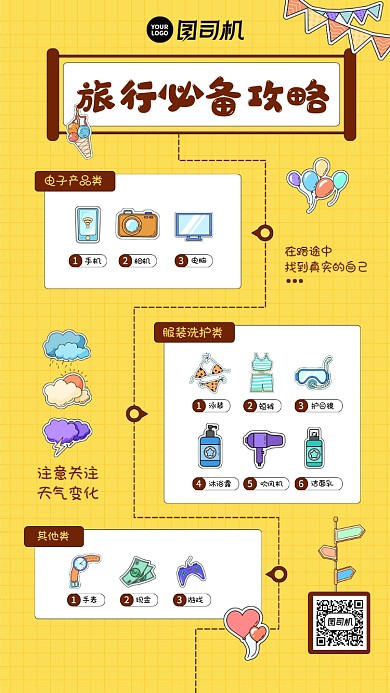 旅行必备攻略手账风简约宣传海报