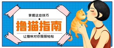 撸猫指南手绘卡通公众号首图