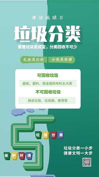 清洁地球日垃圾分类公益手机海报