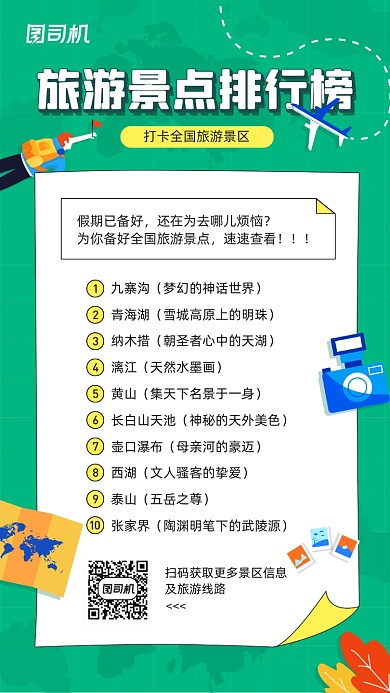 旅游景点排行宣传手机海报