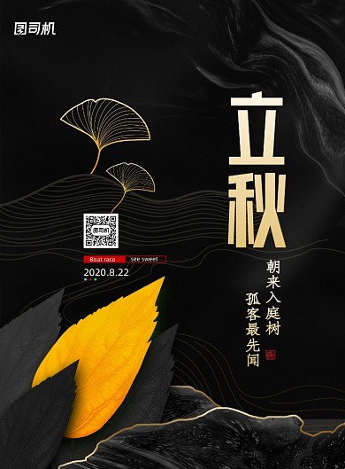 黑金大气二十四节气立秋海报