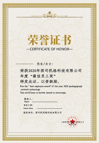 简约企业认证证书优秀奖证书