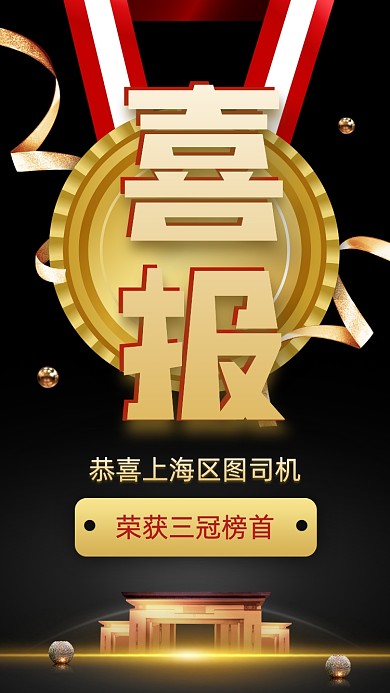 喜报销冠表彰黑金大气手机海报