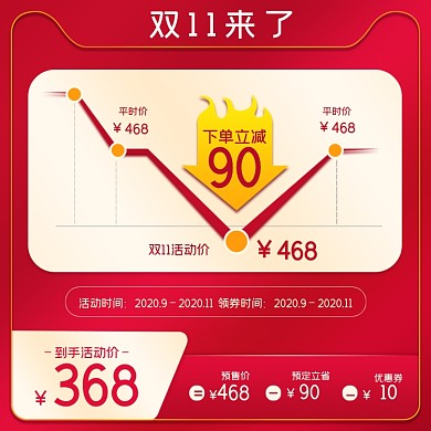 双11活动主图通用红色黄色曲线价格