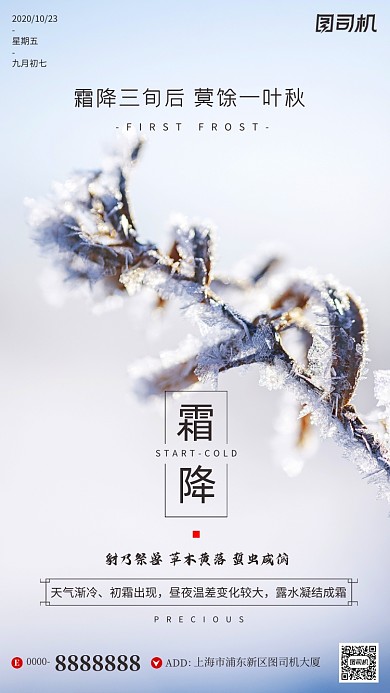霜降节气文艺冰霜摄影图手机海报