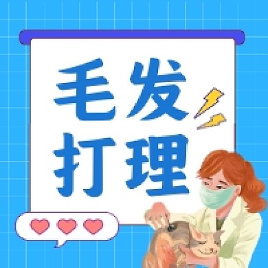 猫咪毛发打理蓝色插画公众号次图