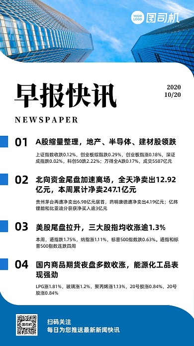 早报快讯商务风简约手机海报