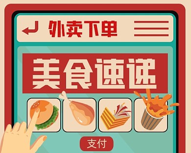 外卖订单手绘卡通公众号小程序封面