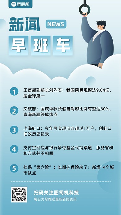 新闻早班车蓝色商务风手机海报