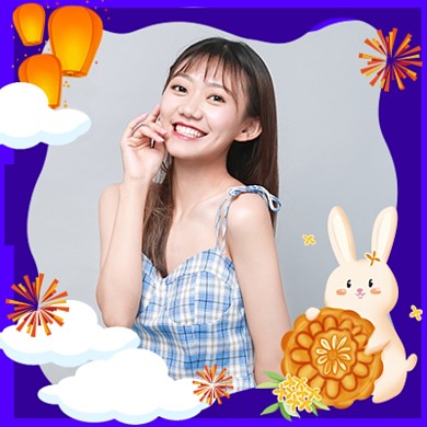 紫色文艺兔子中秋国庆头像