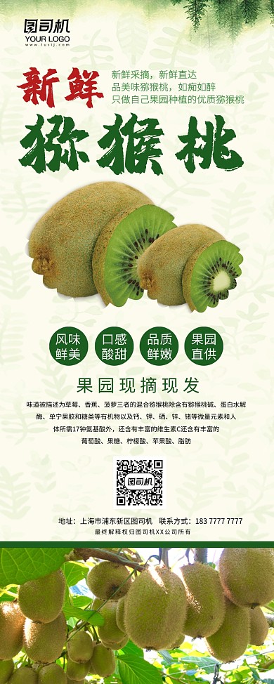 猕猴桃绿色简约清新易拉宝