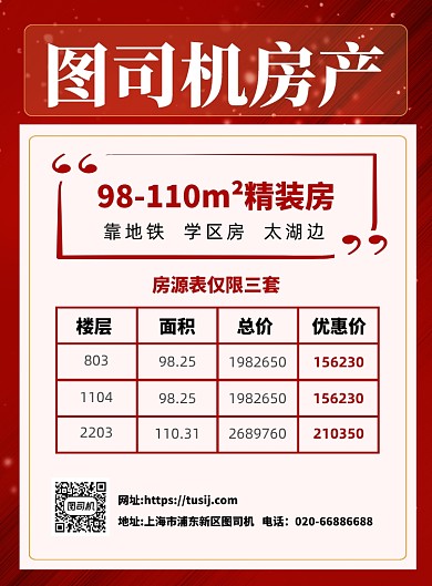 房屋中介房源展示红色简约印刷海报