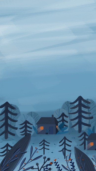 村庄插画手绘暗黑风手机壁纸