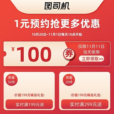 红色简约双11狂欢季预约优惠券主图